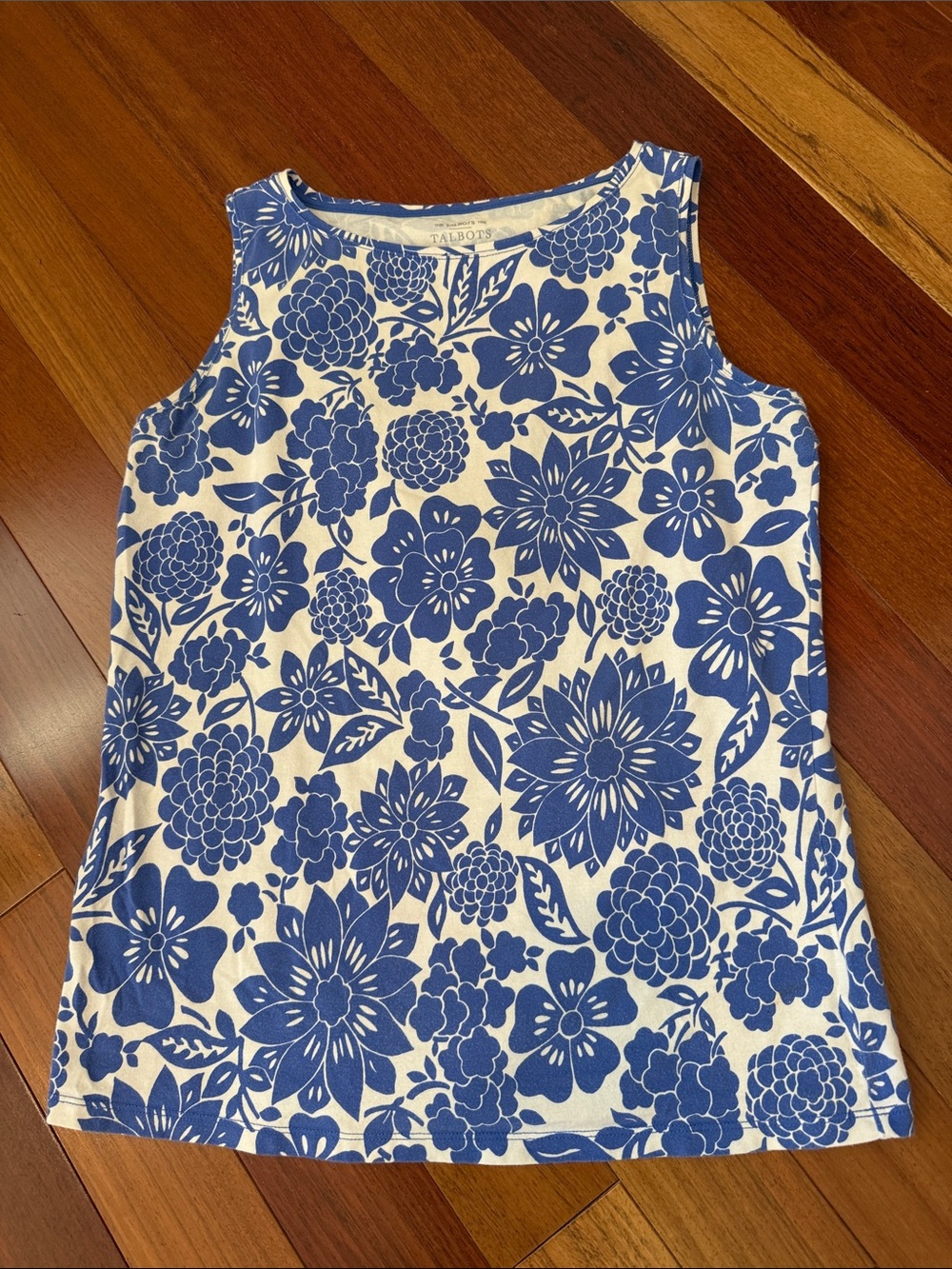 Talbots White Tank Top with Blue Floral Print